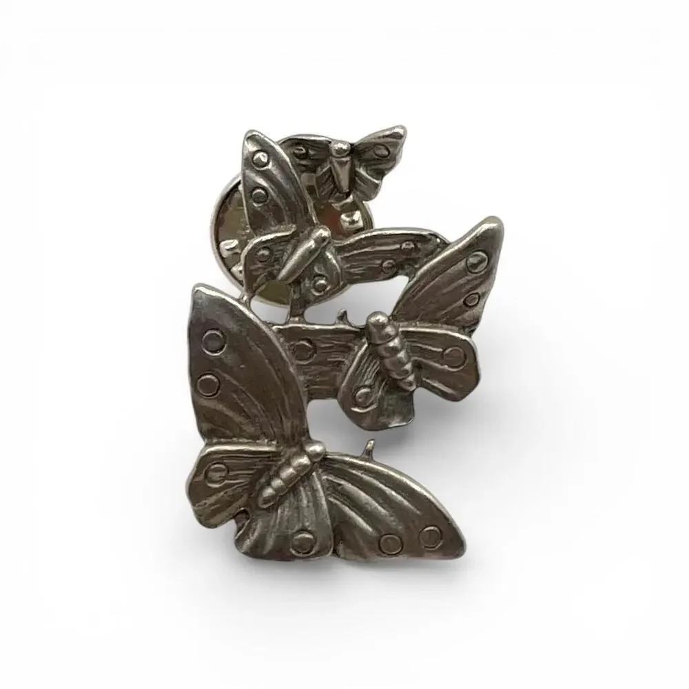 Vintage Pewter Four Butterfly Cluster Lapel Pin